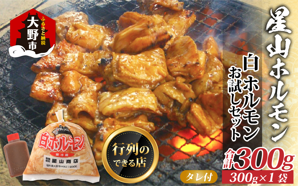 【お試しセット】【全国ホルモン大会初代優勝】 星山 白 ホルモン 味付き 300g×1袋（たれ付) 【行列のできるお店】