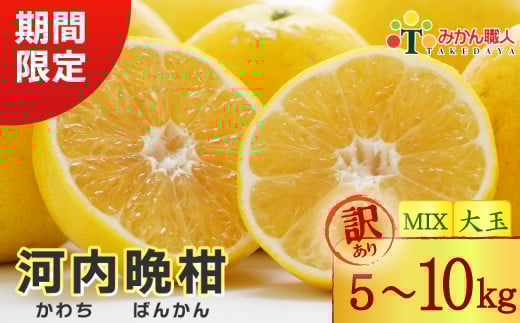 
            【選べる容量】訳あり みかん職人の河内晩柑 5kg 10kg ミックスサイズ 大玉 (なくなり次第終了) 河内晩柑 果物 柑橘 みかん 愛南ゴールド 蜜柑 グレープフルーツ ゼリー ジュース アイス 果物 フルーツ 健康 美容 ビタミン クエン酸 訳あり サイズミックス 規格外 送料無料  5kg 10kg 8000円 12000円 15000円 武田屋
          