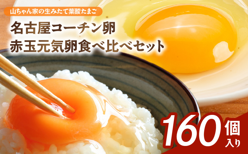 【山ちゃん家の生みたて葉酸たまご】名古屋コーチン卵・赤玉元気卵 食べ比べセット（各80個 合計160個入り）［132Y12］山ちゃん家 生みたて 葉酸たまご 名古屋コーチン卵 赤玉元気卵 食べ比べ セット 各 80個 合計 160個 入り 地鶏 卵 朝食 卵焼き 目玉焼き オムライス ゆでたまご 山田養鶏 お取り寄せ 愛知県 小牧市 送料無料