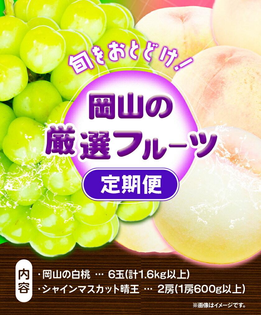 【先行予約】岡山の厳選フルーツ 定期便2回コース 岡山の白桃 6玉(1.6kg以上) シャインマスカット 晴王 2房(1房600g以上) 化粧箱入り ギフト 贈答用 旬 フルーツ 果物 株式会社山博(