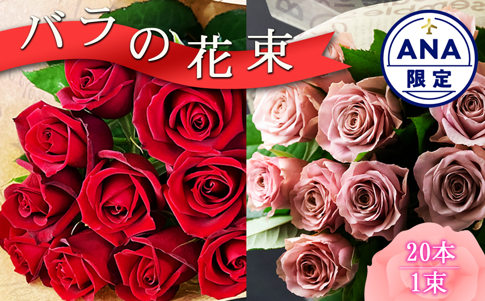 【ANA限定】バラの花束セット1束20本 バラ ローズ 花 生花 花束 フラワー 人気 ドライフラワー ギフト 贈り物 おすすめ 限定 ピンク 赤 セット