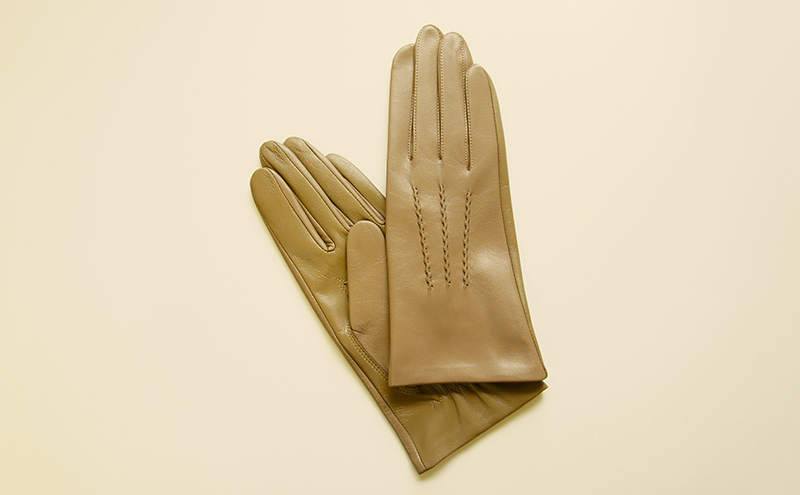 革手袋 スマホ対応 カシミヤ混ニット裏生地 婦人用 レディース 羊革 グレー 21cm