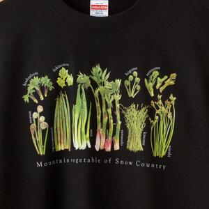 世界で唯一!着る山菜!!【山菜図鑑Tシャツ・黒】綿100% 半袖 ファッション メンズ レディース 洋服 新潟  Mサイズ