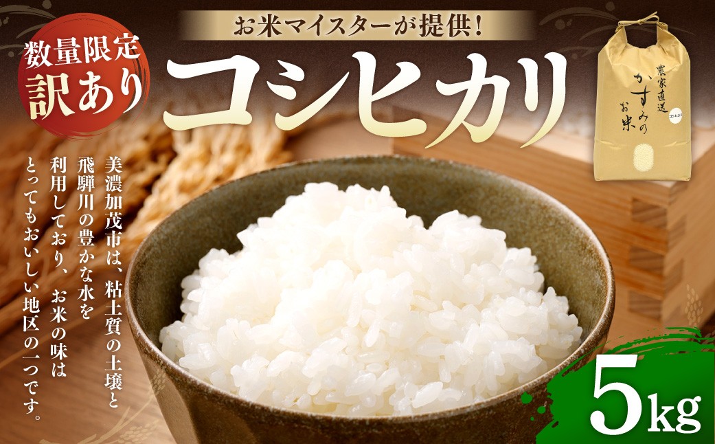 
                  【 数量限定 ・ 訳あり 】 【 令和7年産 】 コシヒカリ （ 5kg ） 美濃加茂産 お米マイスターが提供 | 春見ライス 米 お米 コメ 白米 こめ 白飯 飯 ご飯 おにぎり オニギリ
                