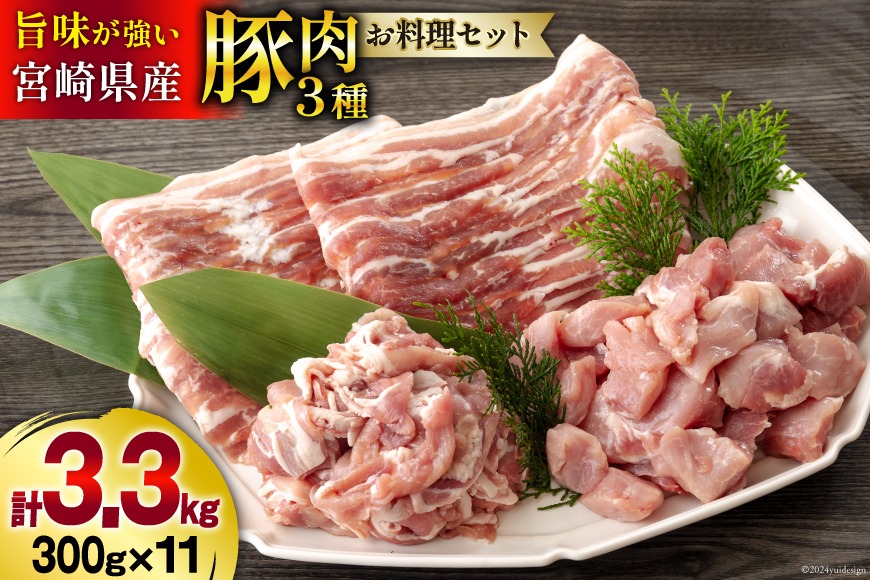 豚肉 小分け お料理セット 真空包装 合計3.3kg [甲斐精肉店 宮崎県 美郷町 31as0097] 豚バラ スライス うで 腕 切り落とし カット 冷凍 宮崎県産 豚 切落し うす切り 薄切り 詰め合わせ