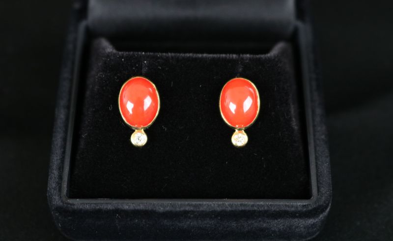 赤サンゴとダイヤモンドのK18ピアス アクセサリー ピアス ジュエリー 珊瑚 赤珊瑚 