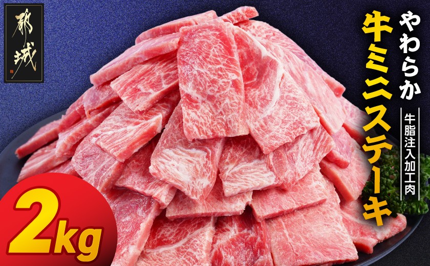 
                  やわらか牛ミニステーキ2kg【牛脂注入加工品(成型肉)】_14-36-002-2kg_(都城市) ビーフ 牛肉 冷凍 おかず 焼くだけ
                