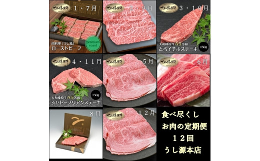 
食べ尽くし 定期便 12ヶ月 大和 榛原牛 冷凍 月1 計 12回 ／ うし源 本店 シャトーブリアン ヒレ フィレ ヘレ イチボ ヒウチ モモ ロース ランプ カルビ 牛肉 お肉 ステーキ 宇陀市
