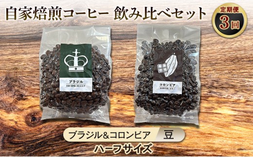 
                  【厳選2種の3ヶ月定期便】ビター飲み比べセット・自家焙煎コーヒー (ハーフサイズ豆)(ブラジル125g、コロンビア120g) 珈琲
                