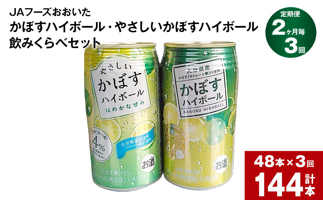 【2ヶ月毎3回定期便】JAフーズおおいた　かぼすハイボール+やさしいかぼすハイボール飲みくらべセット 計144本