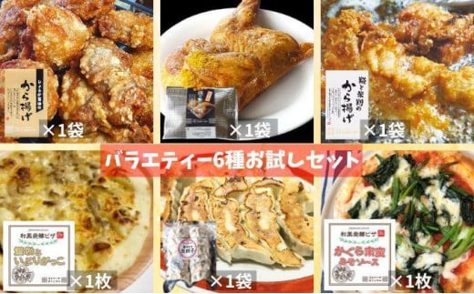 
【全6種類！ バラエティーお試しセット】 塩麹 しょうが醬油 から揚げ 和風発酵ピザ 野菜餃子 若鶏の半身揚げ 各種1袋 計6袋
