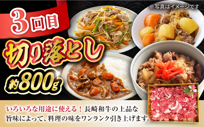 【3回定期便】長崎和牛お楽しみセット 梅コース（焼き肉 用 カルビ・すき焼き 用 モモ・切り落とし） /やきにく 牛肉 もも 和牛 ステーキ 切り落し きりおとし/大村市 かとりストアー [ACAN0