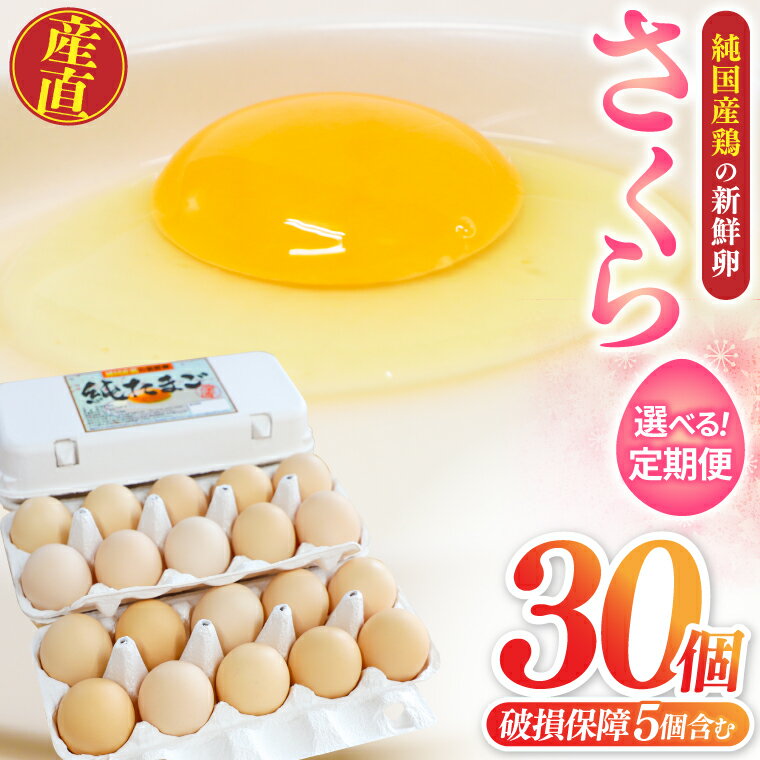 【ふるさと納税】【選べる定期便】たまご 卵 玉子 鶏卵 純国産鶏【さくら】純たまご30個 破損保証5個含む 採れたて 新鮮 卵 農地直送 卵料理 卵焼き 卵かけご飯 オムレツ 朝食