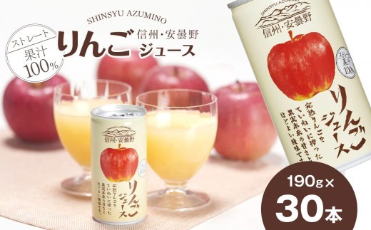 果汁 100 ストレート 信州・安曇野りんごジュース 190g×30本 |  信州 安曇野地域産 りんご アップル 飲料 ドリンク 飲み物 缶 長野県 松本市 信州産 ふるさと納税