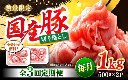 【3回定期便】長崎県産 豚 切り落とし 1kg CFA011 国産豚 こま切れ 便利 小分け