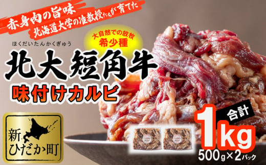 
＜ 2024年 1月発送＞ 北海道産 北大 短角牛 味付け カルビ 1kg (500g×2パック) ＜ 予約商品 ＞ 日本短角牛 焼肉 牛肉 希少 北海道大学 バーベキュー BBQ
