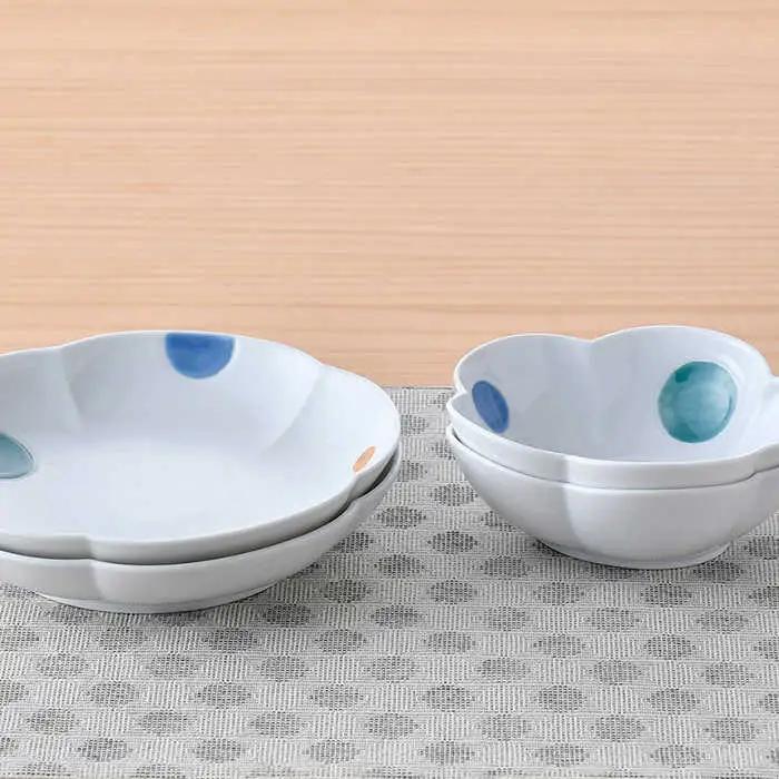 【波佐見焼】水玉 フラワー ボウル プレート セット 食器 皿 【松幸陶芸】 [HB47] 波佐見焼