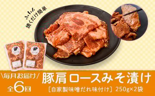
            C79005 ＜定期便・全6回＞焼肉用豚肩ロース薄切り自家製味噌ダレ味付き(計3kg・250g×2×6回) 鹿児島 国産 豚肉 豚 肩ロース 薄切り 味噌 みそだれ おかず 味付け 冷凍 バーベキュー お弁当【肉のふくおか】
          