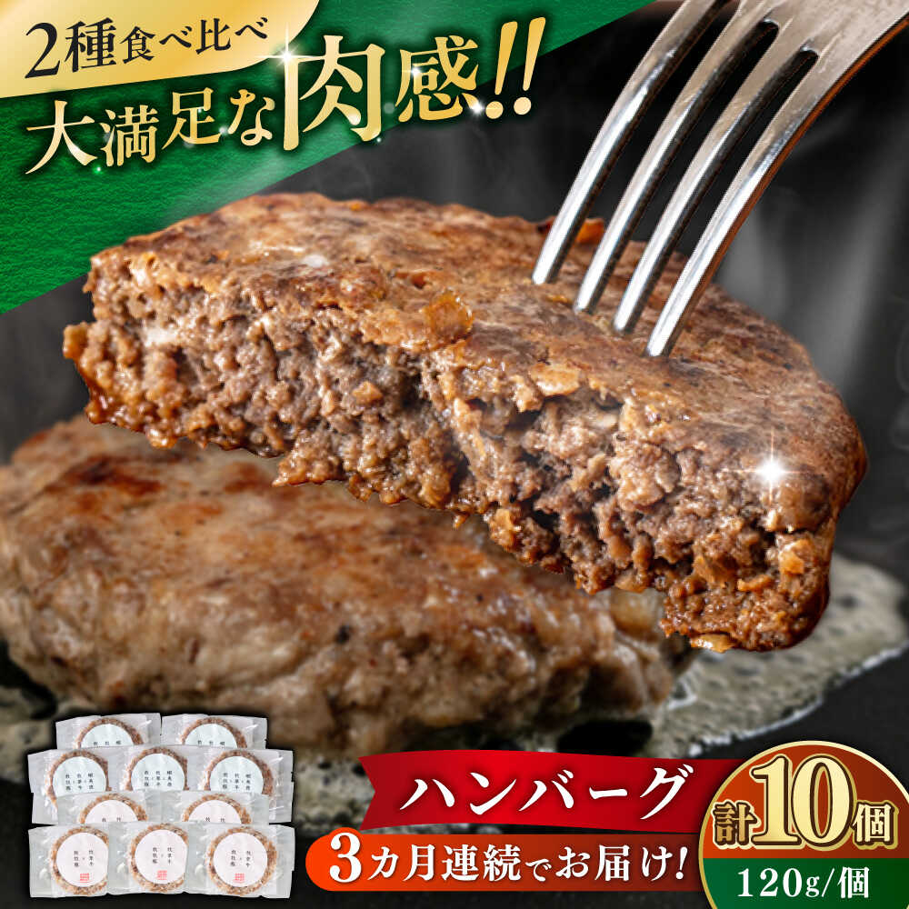 【ふるさと納税】【全3回定期便】ハンバーグ 食べ比べ 10個セット（蝦夷鹿/牧草牛/放牧豚）《厚真町》【GOODGOOD株式会社】 ハンバーグ 鹿肉 牛肉 豚肉 セット 食べ比べ 小分け 冷凍配送 北海道[AXBP047]