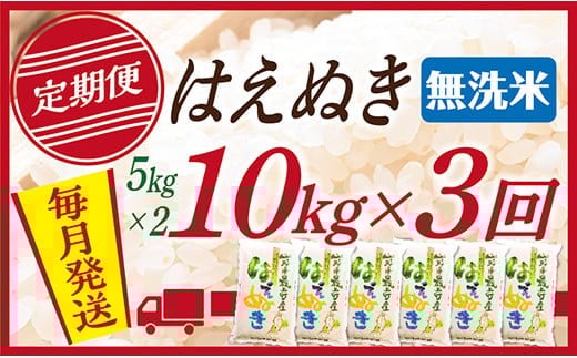 【定期便】【無洗米】令和7年産 山形県産 はえぬき 10kg (5kg×2)  3回配送