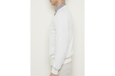 日本製 カシミヤ100% Vセーター 白 Lサイズ [2510]