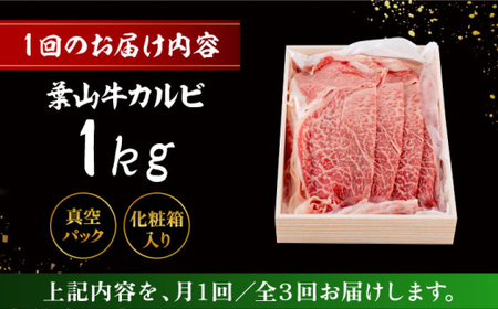 【全3回定期便】 葉山牛 焼肉用カルビ1Kg／ 牛肉 葉山牛 和牛 焼肉 カルビ 【有限会社葉山旭屋牛肉店】[ASAP041]