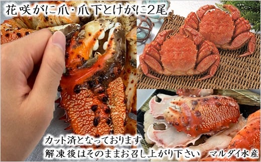 C-01028 【北海道根室産】花咲がに爪・爪下と毛がに2尾
