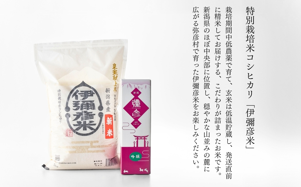 【平成30年産新嘗祭献上米】令和七年産伊彌彦米5kg・泉流 彌彦 吟醸酒720ml 1本 新潟県