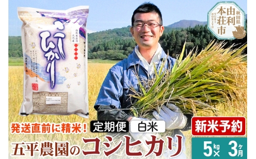 《令和8年産 新米受付》《定期便3ヶ月》【白米】コシヒカリ 5kg 秋田県産 五平農園のコシヒカリ《12月上旬発送予定》 [コシヒカリ 新米受付 米 お米 こめ 白米 精米 ブランド米 ご飯 ごはん おにぎり食卓 秋田県産 秋田県 由利本荘市]