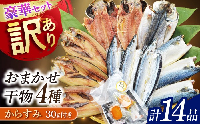 
訳ありおまかせ干物　4種類(12枚) とカラスミ詰め合わせ 長崎県/長崎旬彩出島屋 [42AAAJ007] ひもの からすみ 海産物 海鮮 アジ サバ セット おかず おつまみ 冷凍 長崎
