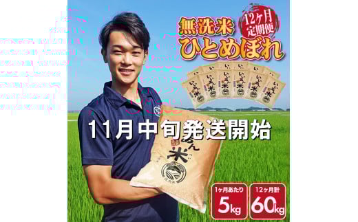 11月中旬発送開始／【12回定期便】無洗米ひとめぼれ　5kg×12回(計60kg)　農家直送『いいあん米』AG SY0028