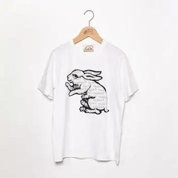 【beanxious(ビーアンキシャス)】直植毛フロッキーTシャツ　ウサギ白　(Lサイズ)