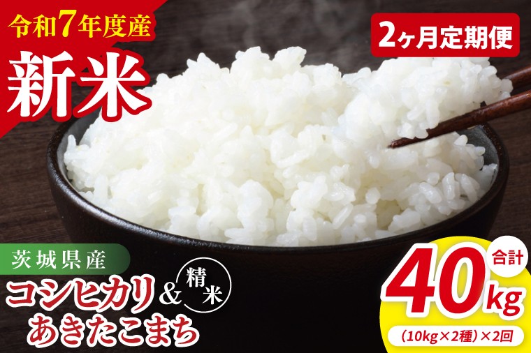 
            【10月中旬から発送】【先行予約】【2ヶ月定期便】【令和7年産新米】茨城県産　精米　食べ比べ　（コシヒカリ　あきたこまち）　各10kg（5kg×2）【お米 米 こしひかり ごはん 食べ比べ 茨城県】（85-126）
          