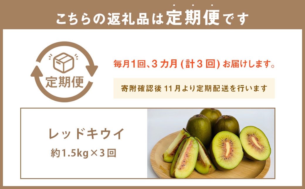 【3ヶ月定期便】 レッドキウイ（各月約1.5kgずつお届け）
