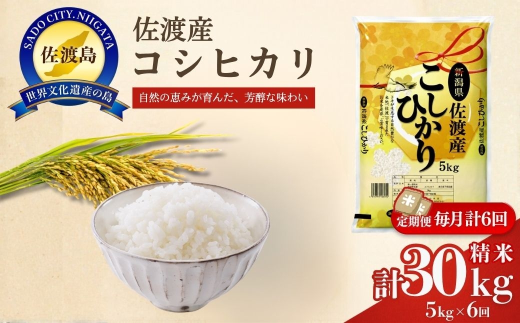 
                  【先行予約 6か月定期便 令和8年産新米】佐渡産コシヒカリ 精米5kg×全6回 合計30kg | 新潟県産コシヒカリ 新潟産コシヒカリ 佐渡産コシヒカリ 新潟県産こしひかり 佐渡産こしひかり お米 米 こしひかり 白米 精米 ブランド米 おこめ コメ 5キロ にいがた さど 新潟県 佐渡市
                