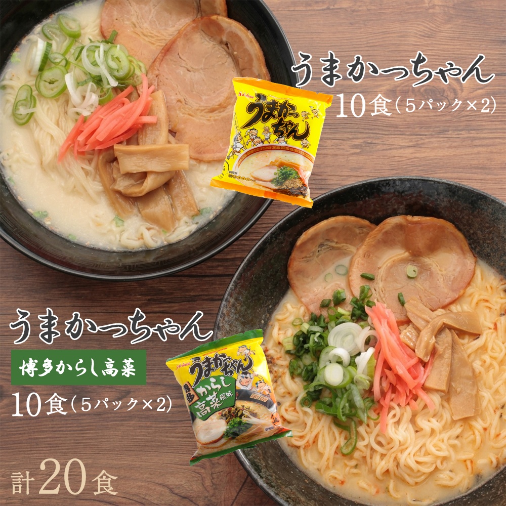 豚骨ラーメン うまかっちゃん 10食(5パック×2/うまかっちゃん 博多辛子高菜 10食(5パック×2)セット[H0237]