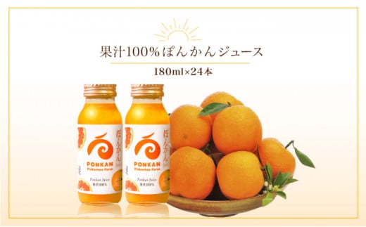 ぽんかんジュース180ml 24本入り 国産 東洋町産 果汁100% フレッシュジュース 酸味 着色料保存料不使用 四国 お取り寄せ フルーツ 果汁飲料 送料無料 F138