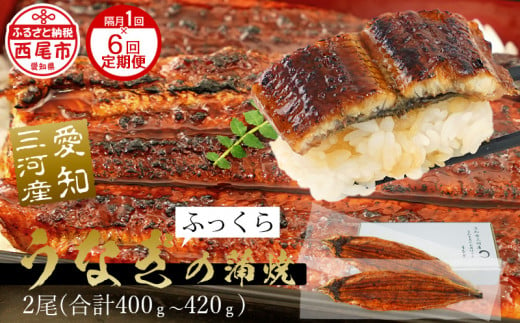 国産 うなぎ 三河産【定期便】「超特大蒲焼き2尾（合計400～420ｇ）」×6回（隔月1回　1年間）A133-102  うなぎ 国産 本格 鰻 ウナギ 蒲焼 愛知県 西尾市 愛知養魚