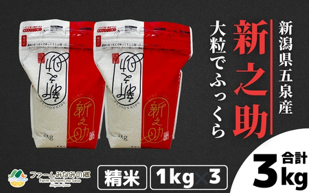 【令和7年産】 新之助 精米 3kg (1kg×3袋) 新潟県 五泉市 有限会社ファームみなみの郷