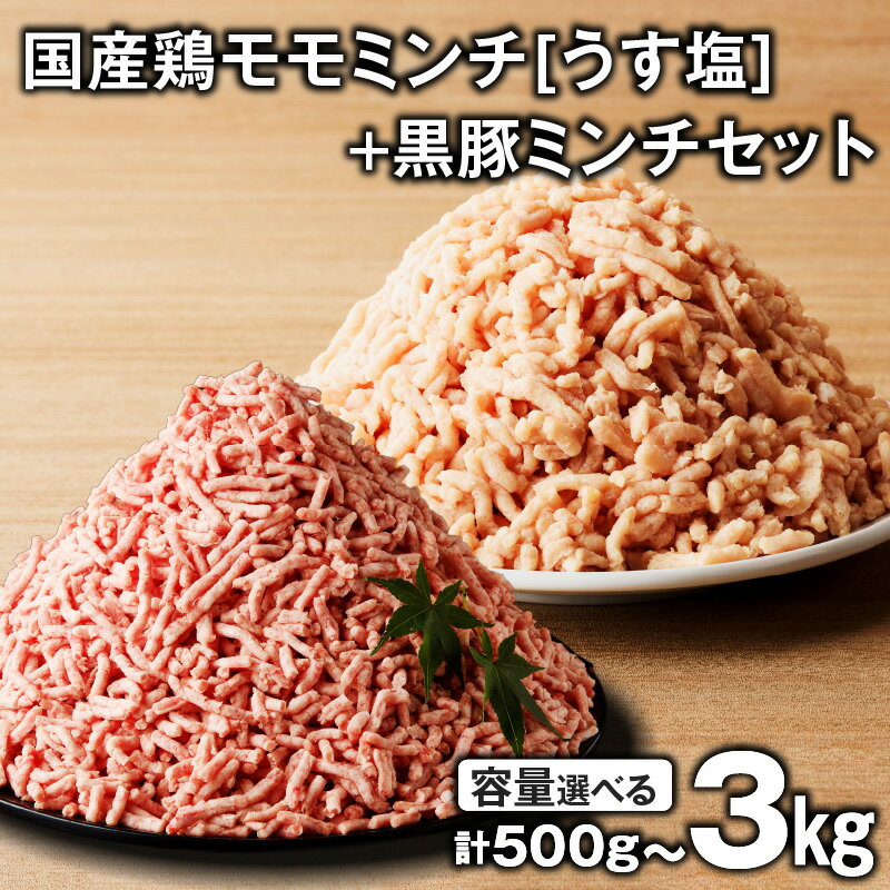 【ふるさと納税】＜容量選べる＞ 国産 鶏モモ ミンチ うす塩 黒豚 ミンチ セット 500g ～ 3kg 鶏肉 鶏 豚 肉 お肉 ミンチ 挽肉 ひき肉 味付き 真空 小分け パック 便利 そぼろ 丼 おかず 大容量 ボリューム ミヤタ 鹿児島 鹿児島市 おすすめ ランキング プレゼント ギフト