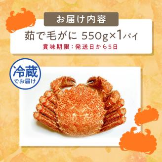 【予約：2024年3月下旬から順次発送】【旬の浜ゆで毛ガニを冷蔵便で】オホーツク海産 浜茹で海明け毛がに 約550g×1パイ ( かに 蟹 魚介類 海鮮 )【114-0027-2024】