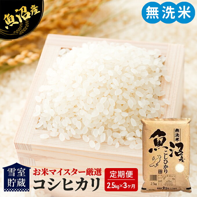 【ふるさと納税】雪室貯蔵 無洗米 お米マイスター厳選 魚沼産 コシヒカリ 1等米 2.5kg 3ヶ月 連続お届け ( 米 定期便 お米 こめ コメ おこめ 白米 こしひかり 3回 7.5kg お楽しみ ) 新潟県 　お届け：寄附入金月の翌月より発送