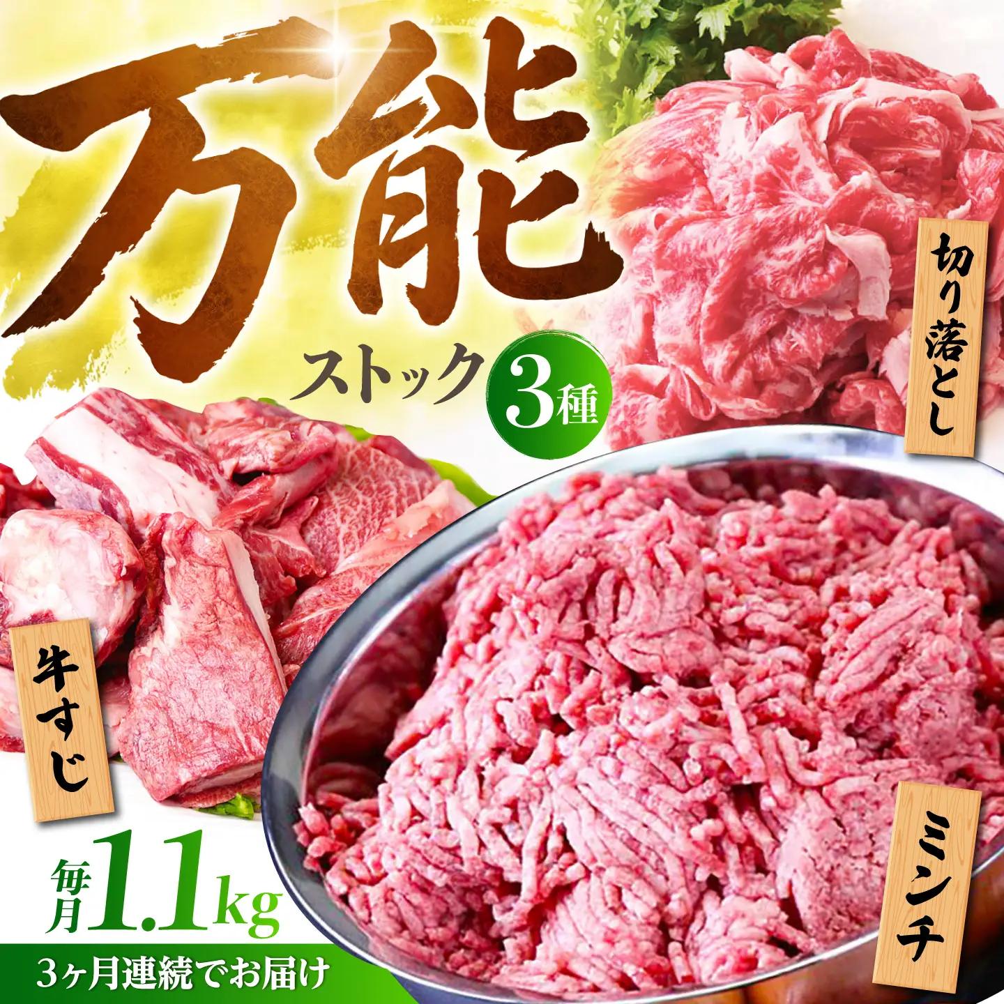 【全3回定期便】佐賀牛 A5 万能ストック3種セットA（切り落とし 500g・ミンチ 300g・牛すじ 300g） HAD121 切り落とし