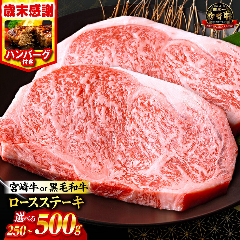 【ふるさと納税】総合1位【年内発送・歳末感謝・数量限定】【内容量・発送時期が選べる・定期便】畜産農家応援！宮崎牛or黒毛和牛ロースステーキ 宮崎牛 黒毛和牛 牛肉 肉 お肉 牛 ロースステーキ ステーキ ロース ステーキ肉 焼肉 焼き肉 BBQ おすすめ 人気 国産 ふるさと