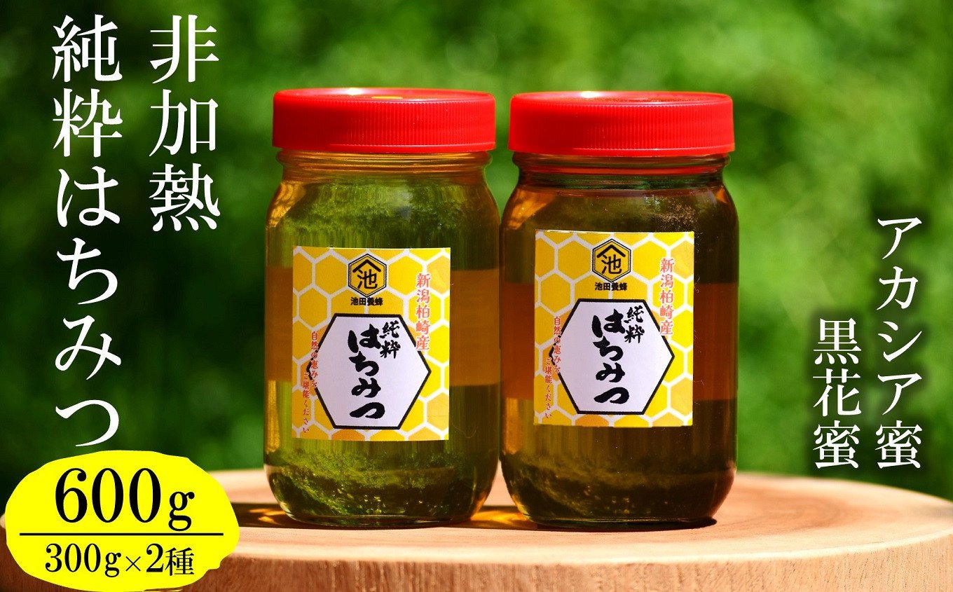 
            【令和7年産・数量限定】国産 非加熱 純粋はちみつ 300g×2種類（アカシア蜜・黒花槐蜜）食べ比べセット 柏崎産[Y0450]
          