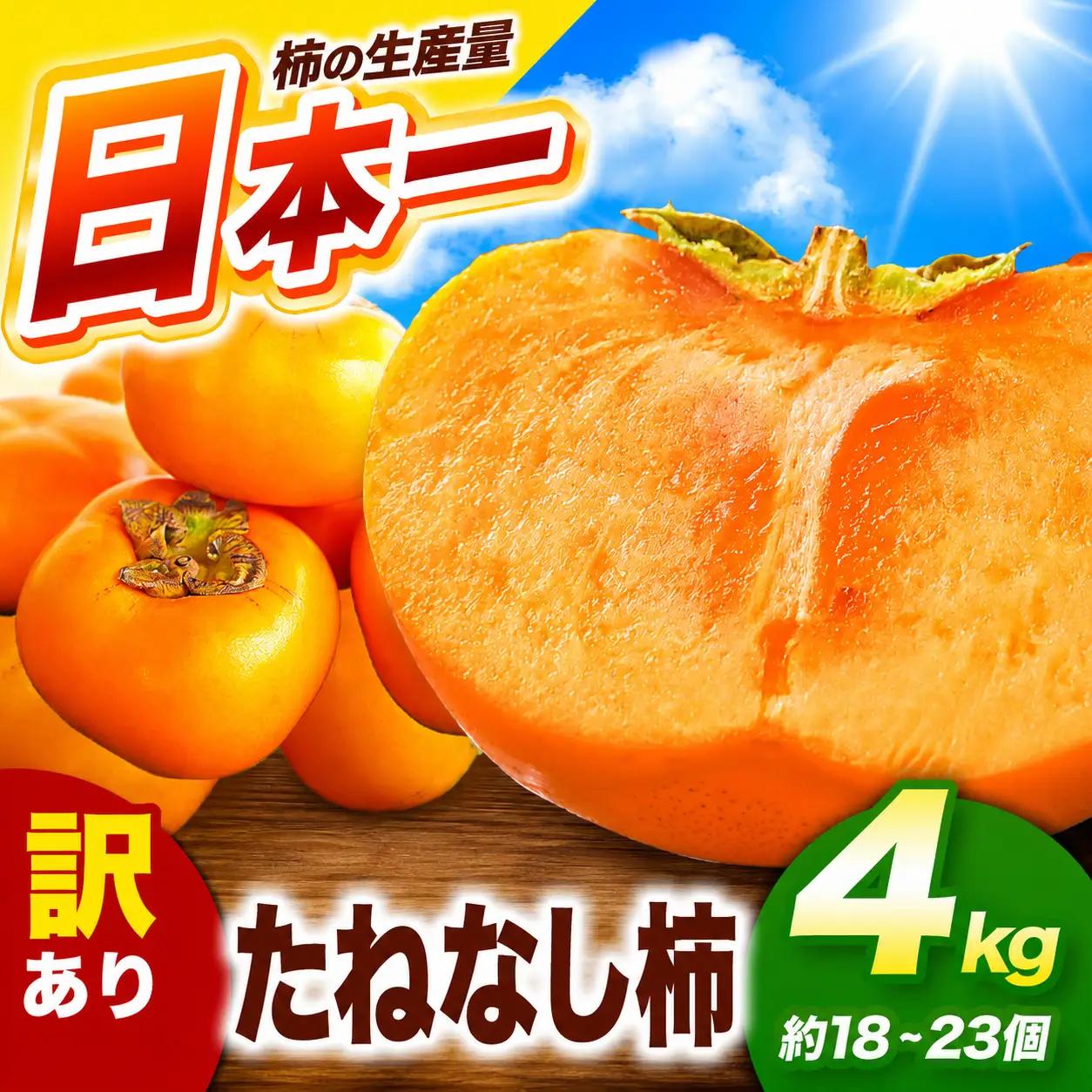 訳あり たねなし柿 約4kg （ 18～23個 ) 大人気 | 種無し たねなし 柿 フルーツ 果物 くだもの カキ かき 農家直送 家庭用 フードロス 秋の味覚 旬 大小混合 奈良県 五條市 まろや