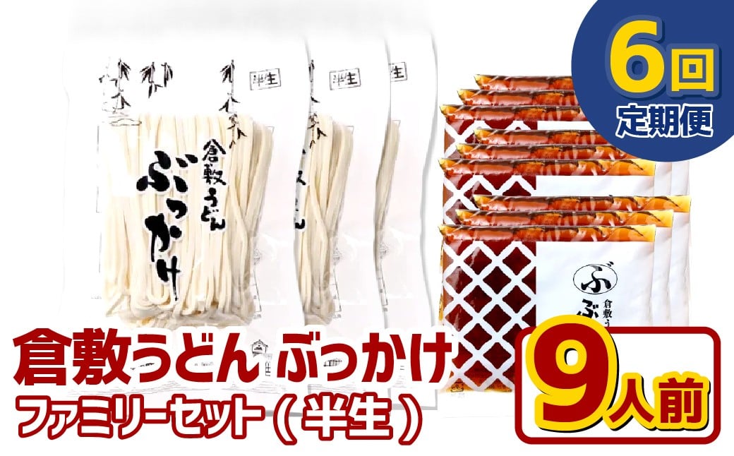 
            【6ヶ月定期便】『倉敷うどん ぶっかけ』ファミリーセット(半生) 9人前×6回 うどん 麺類 麺 半生 半生麺 ぶっかけうどん タレ つゆ 岡山県 倉敷市
          