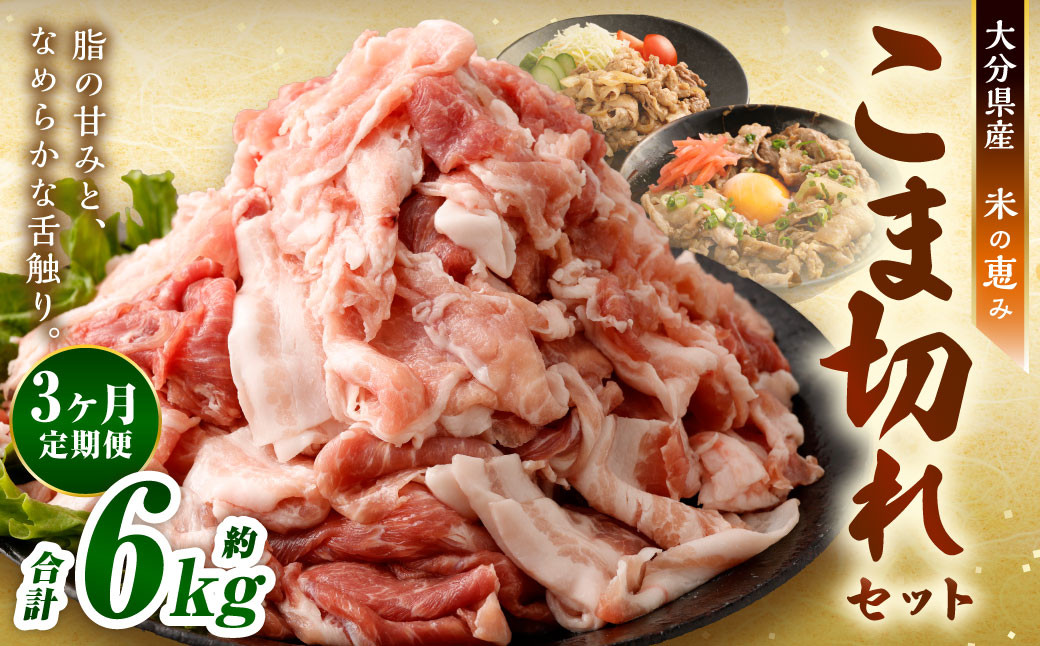 
            【3ヶ月定期便】大容量 こま切れ 大分県産豚肉 約2kg×3回 合計6kg 【米の恵み】 小間切れ 肉
          
