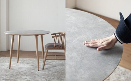 モルタル調メラミン材のラウンドダイニング （80cm） 木部オーク色 ／ テーブル 机 ラウンドテーブル 丸テーブル インテリア 家具 ダイニング 日本製 福岡県 柳川市