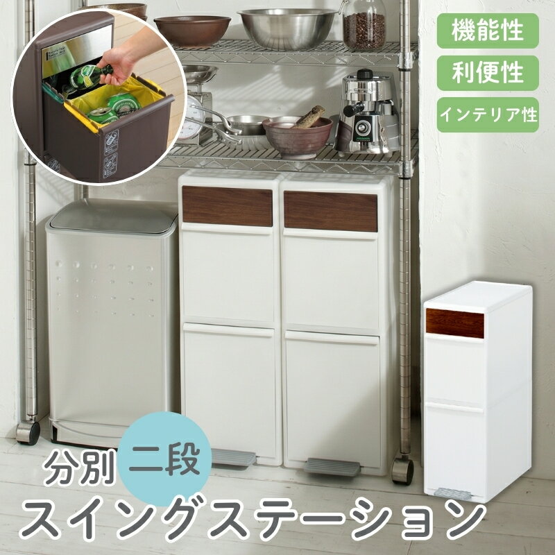 【ふるさと納税】分別スイングステーションワイド木目調パネル2段 BWP−11BSWS ホワイト ／ ライクイット ダストストッカー ゴミ箱 多分別 スイングパネル フットパネル 引っ越し祝い 奈良県 葛城市